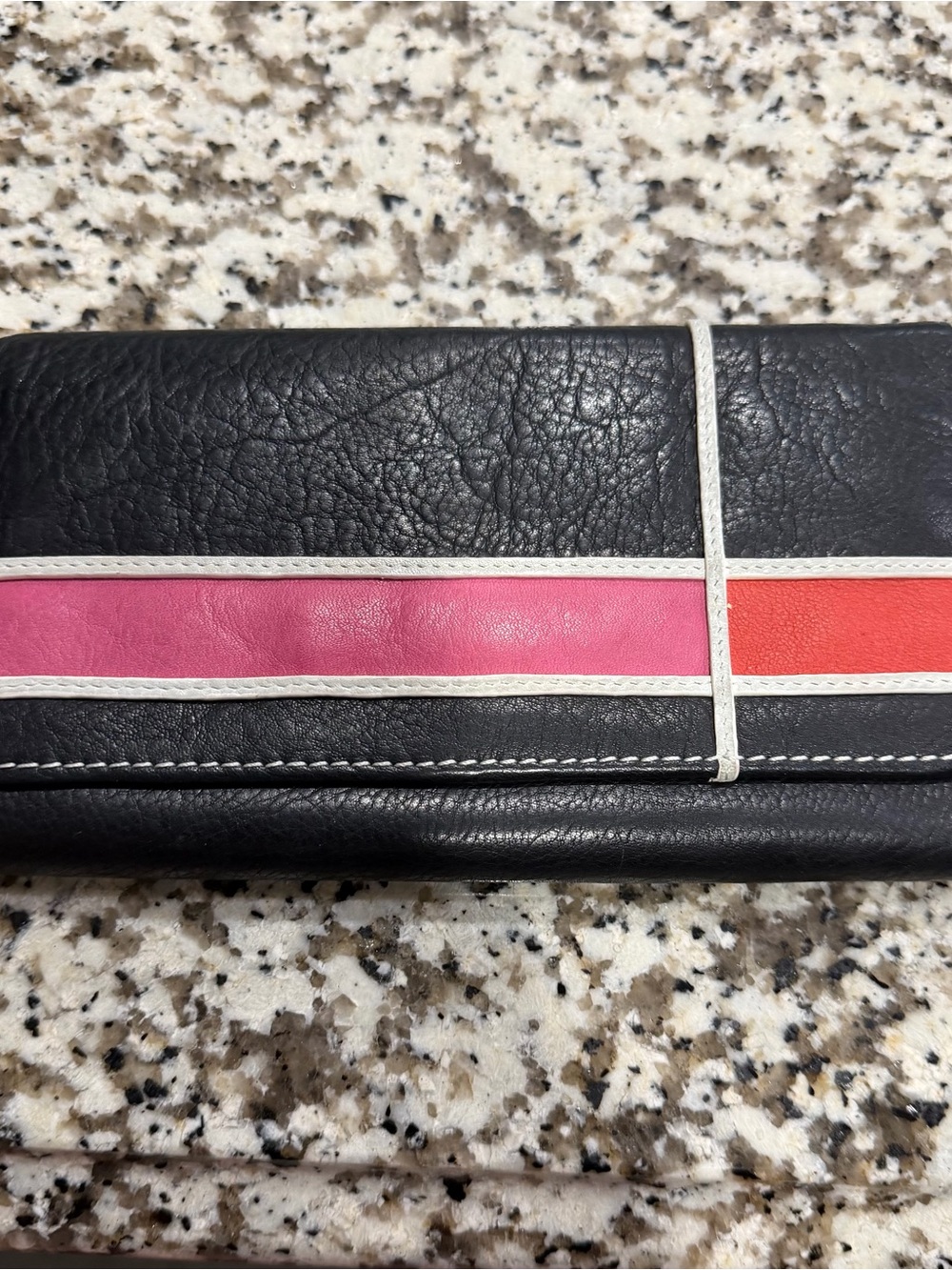 Rolfs Black Trifold Wallet with Pink and Red Stripes